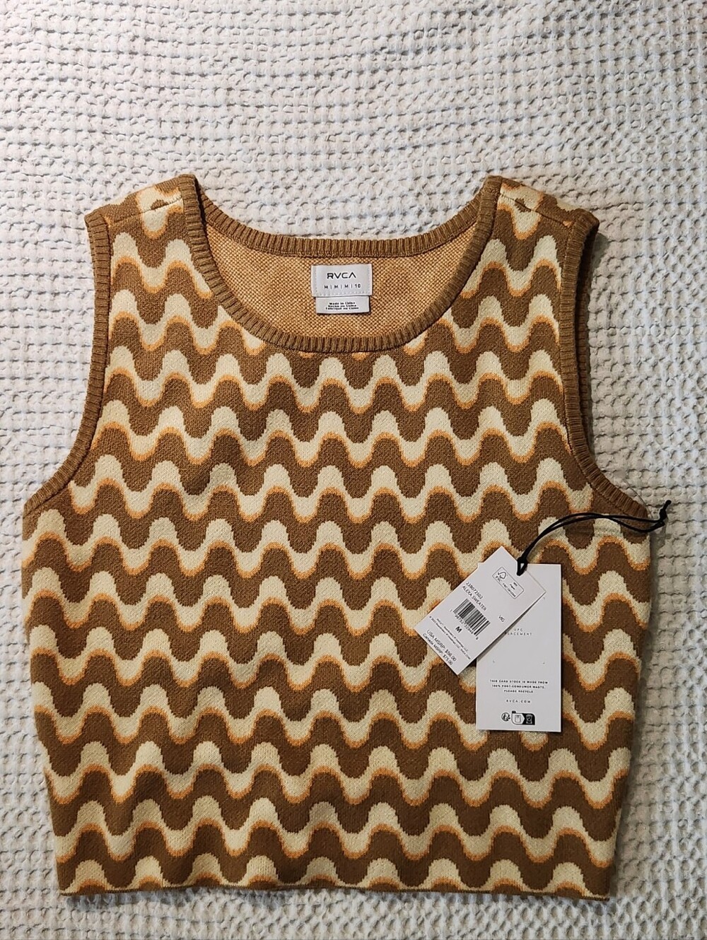 RVCA Women's Brown and Cream Wave Knit Tank